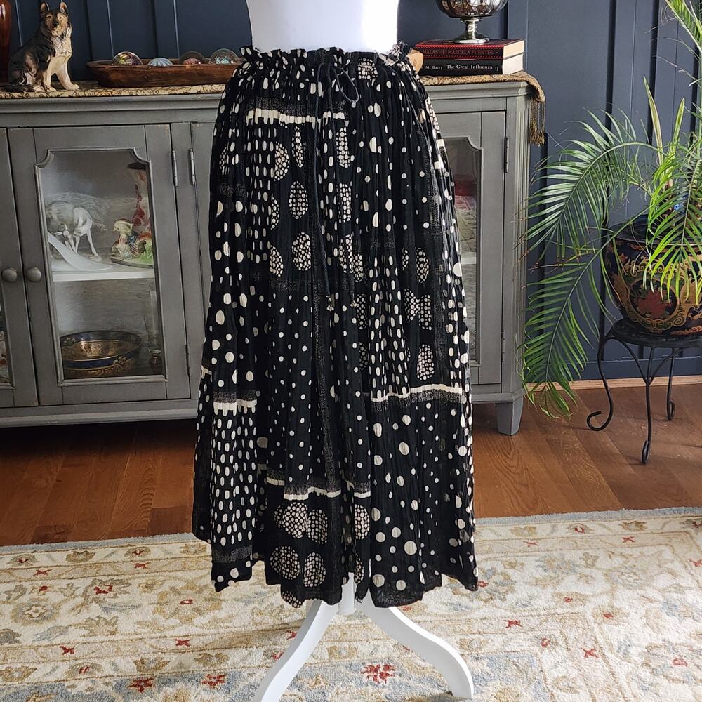Vintage Y2K BaliPrincess Black Tan Cotton Gauze Midi Skirt OSFM
